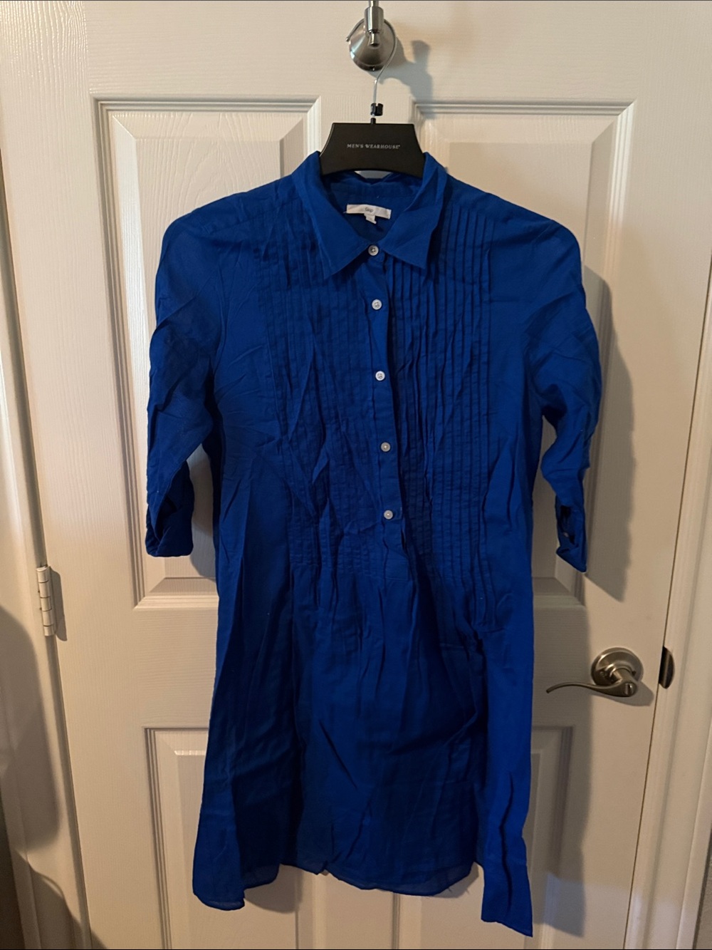GAP Royal Blue Pintuck Button-Front Shirt Dress